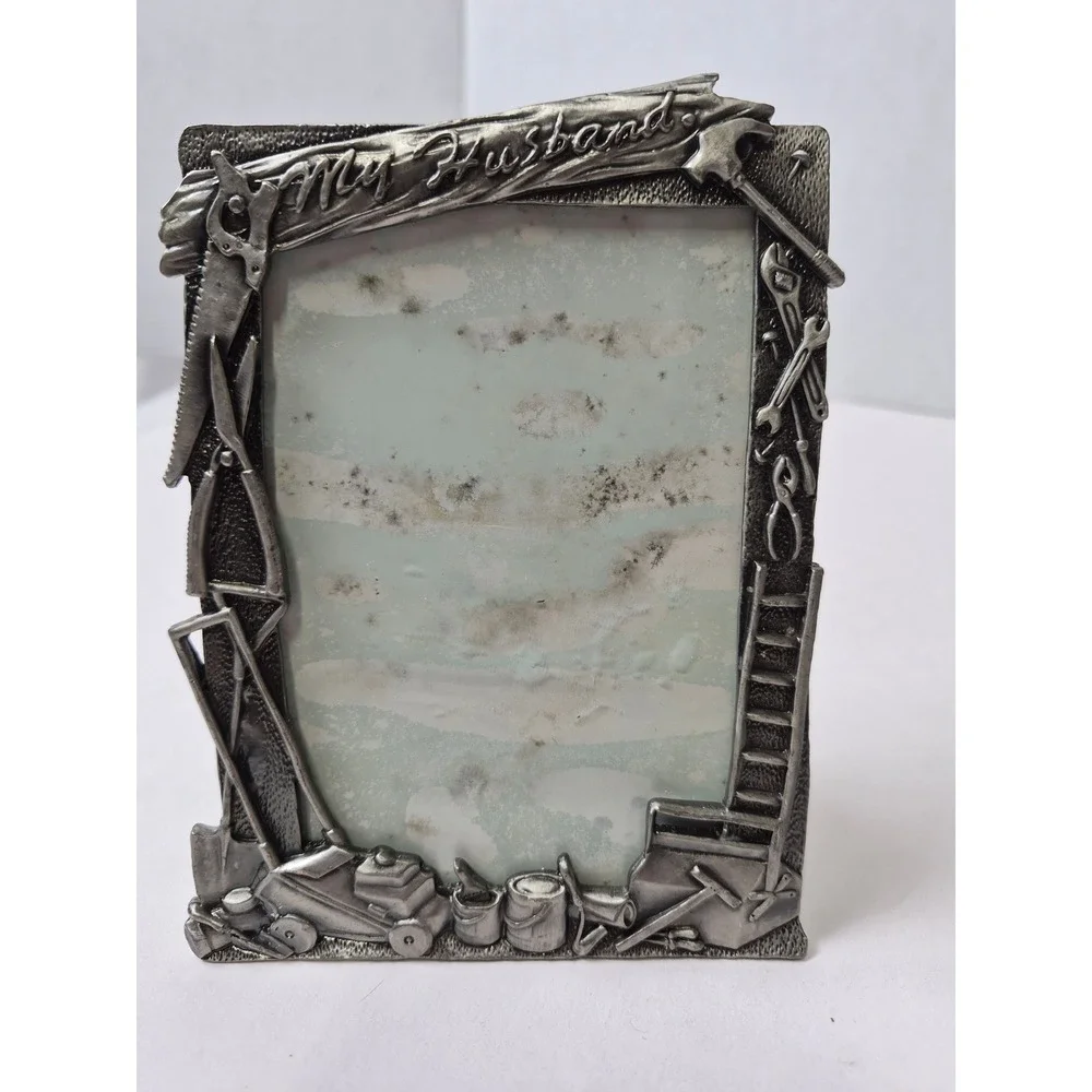 Vintage Perfect My Husband Handyman Tools Pewter Metal Picture Frame 5x4